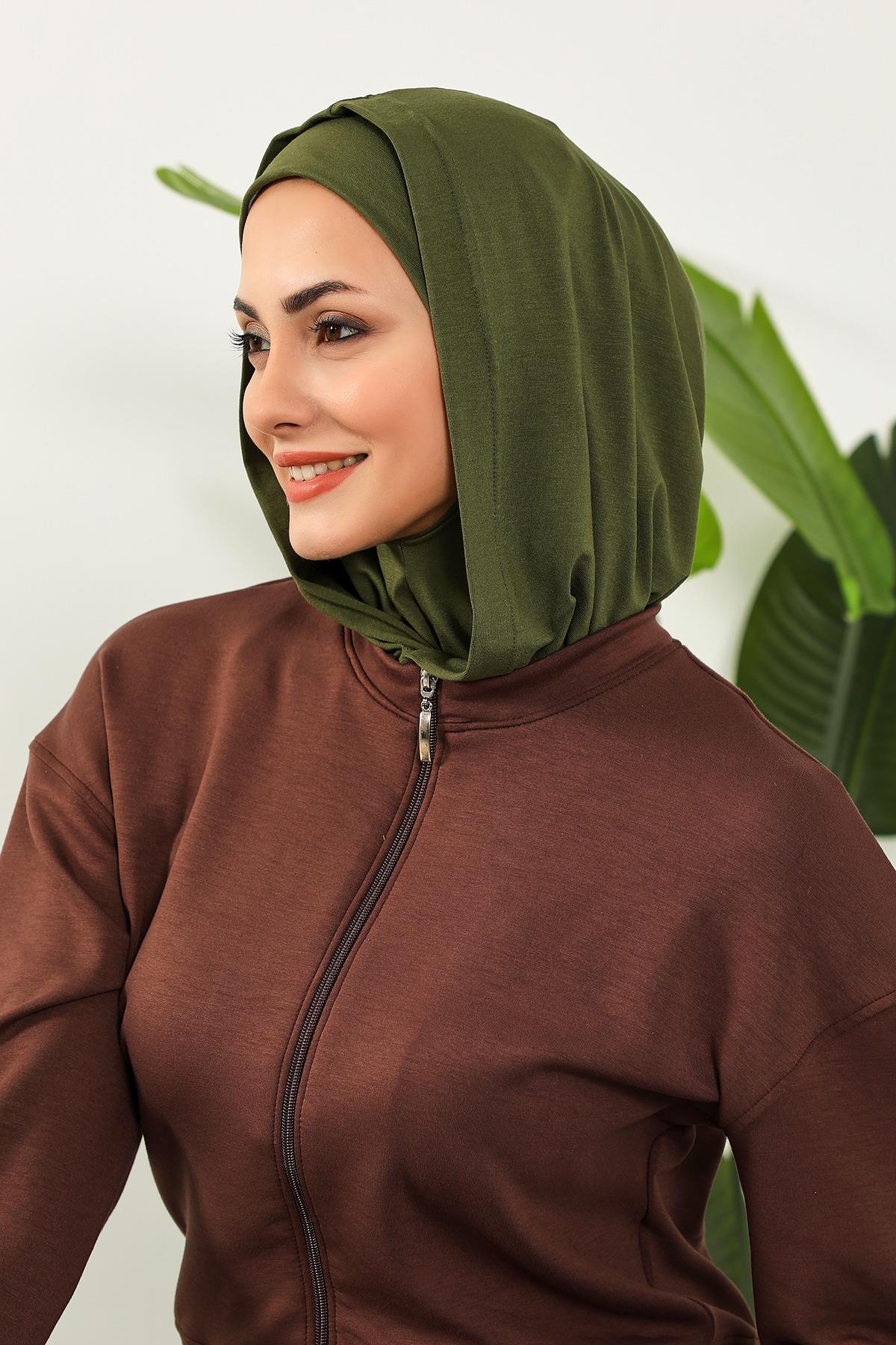 Kapşon ve Kapatıcı Özellikli Penye Kadın Hazır Bone,B-89P