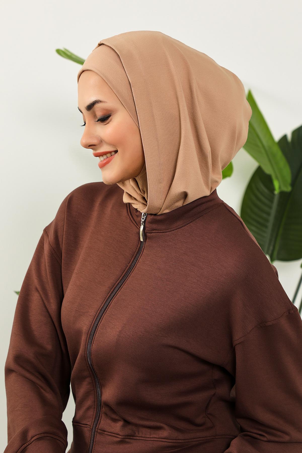 Kapşon ve Kapatıcı Özellikli Penye Kadın Hazır Bone,B-89P