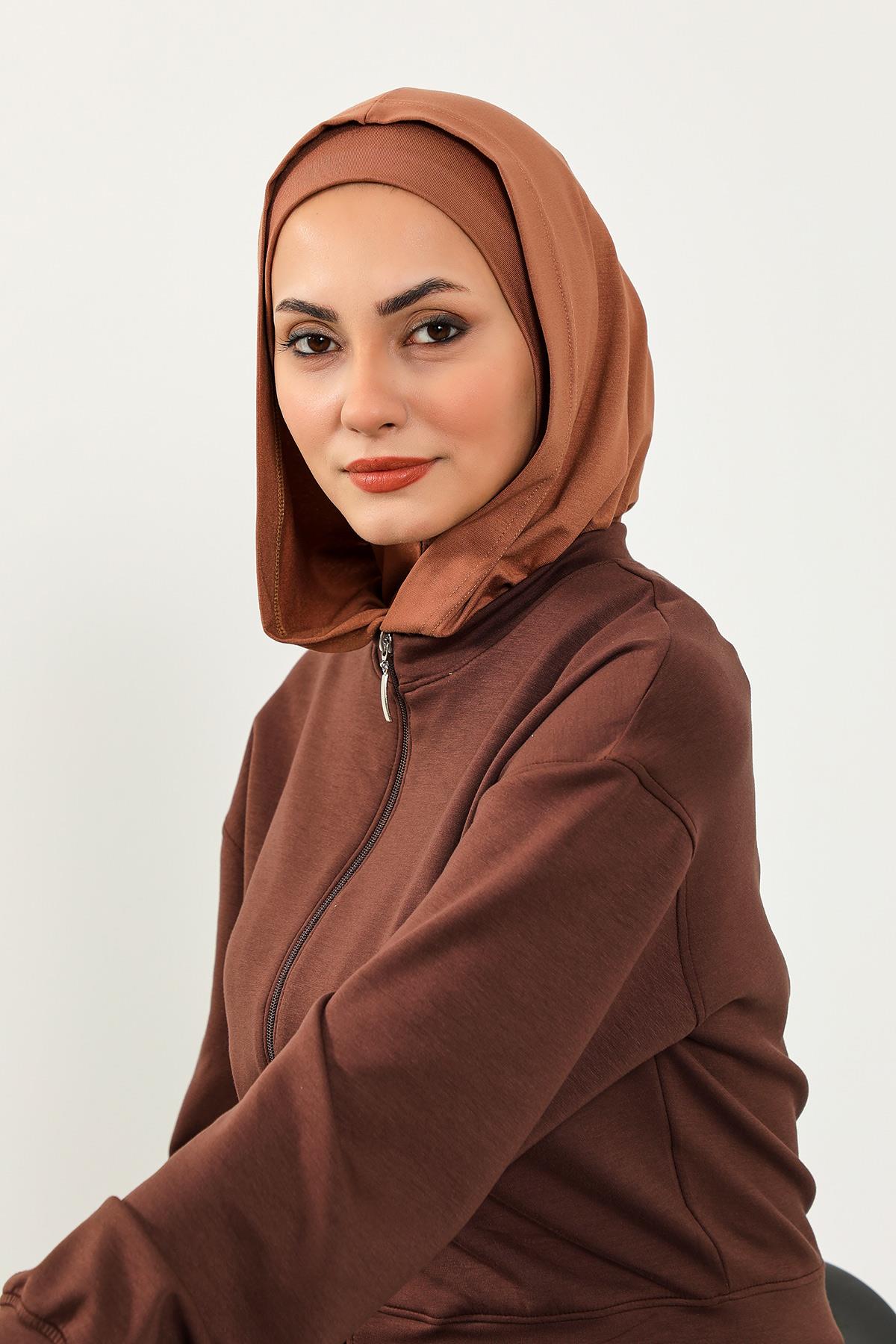 Kapşon ve Kapatıcı Özellikli Penye Kadın Hazır Bone,B-89P