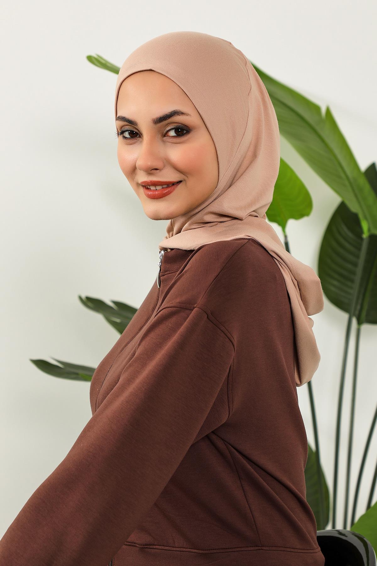 Kapşon ve Kapatıcı Özellikli Penye Kadın Hazır Bone,B-89P