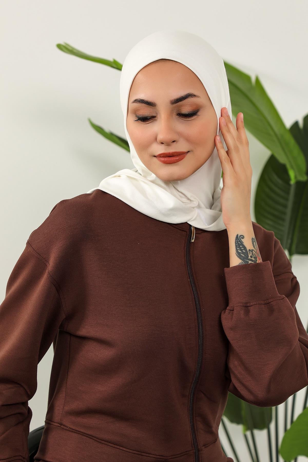 Kapşon ve Kapatıcı Özellikli Penye Kadın Hazır Bone,B-89P