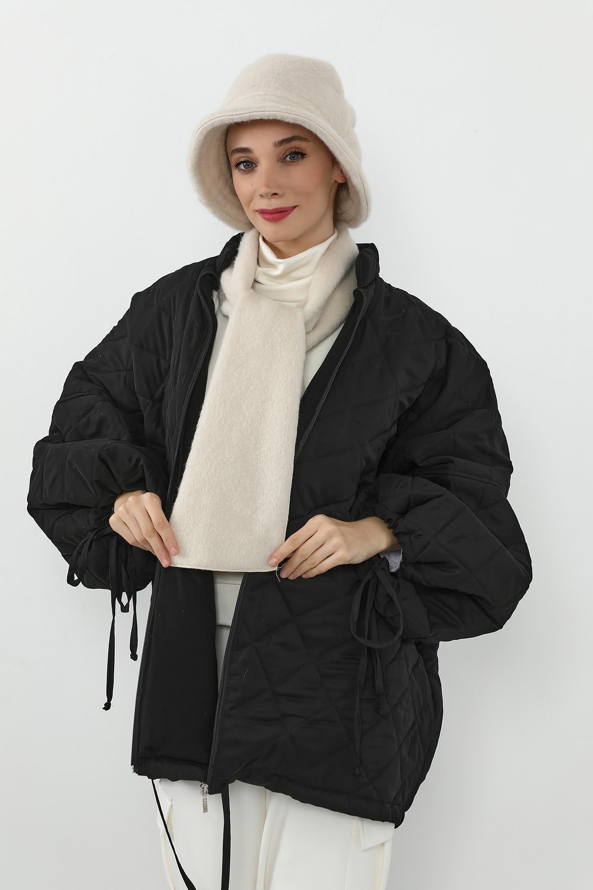 Kışlık Düz Kaşe Bucket Şapka ve Atkı Takımı,BAT-1DK