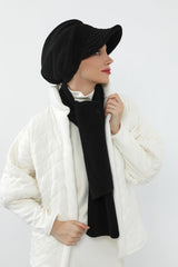 Kışlık Düz Kaşe Siperlikli Bone ve Atkı Takımı,BAT-2DK