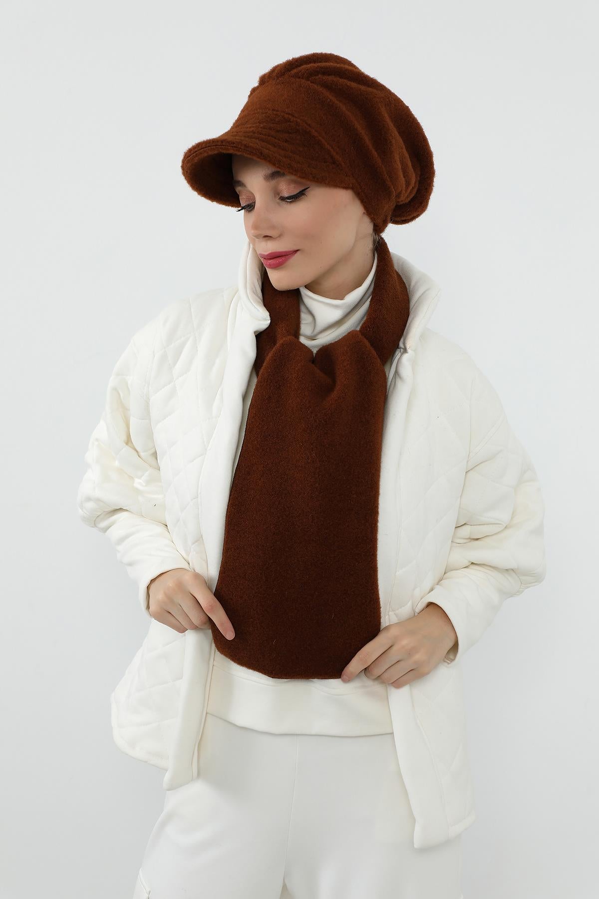 Kışlık Düz Kaşe Siperlikli Bone ve Atkı Takımı,BAT-2DK