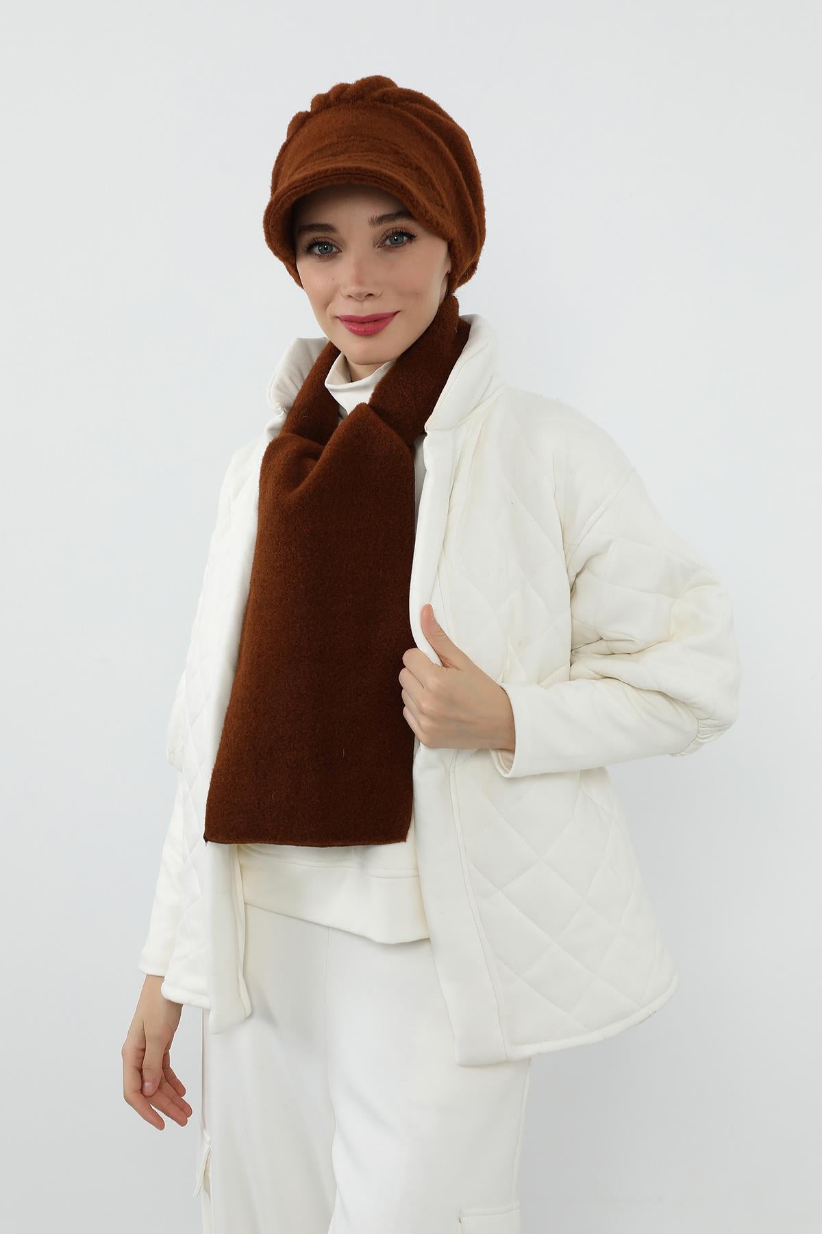 Kışlık Düz Kaşe Siperlikli Bone ve Atkı Takımı,BAT-2DK