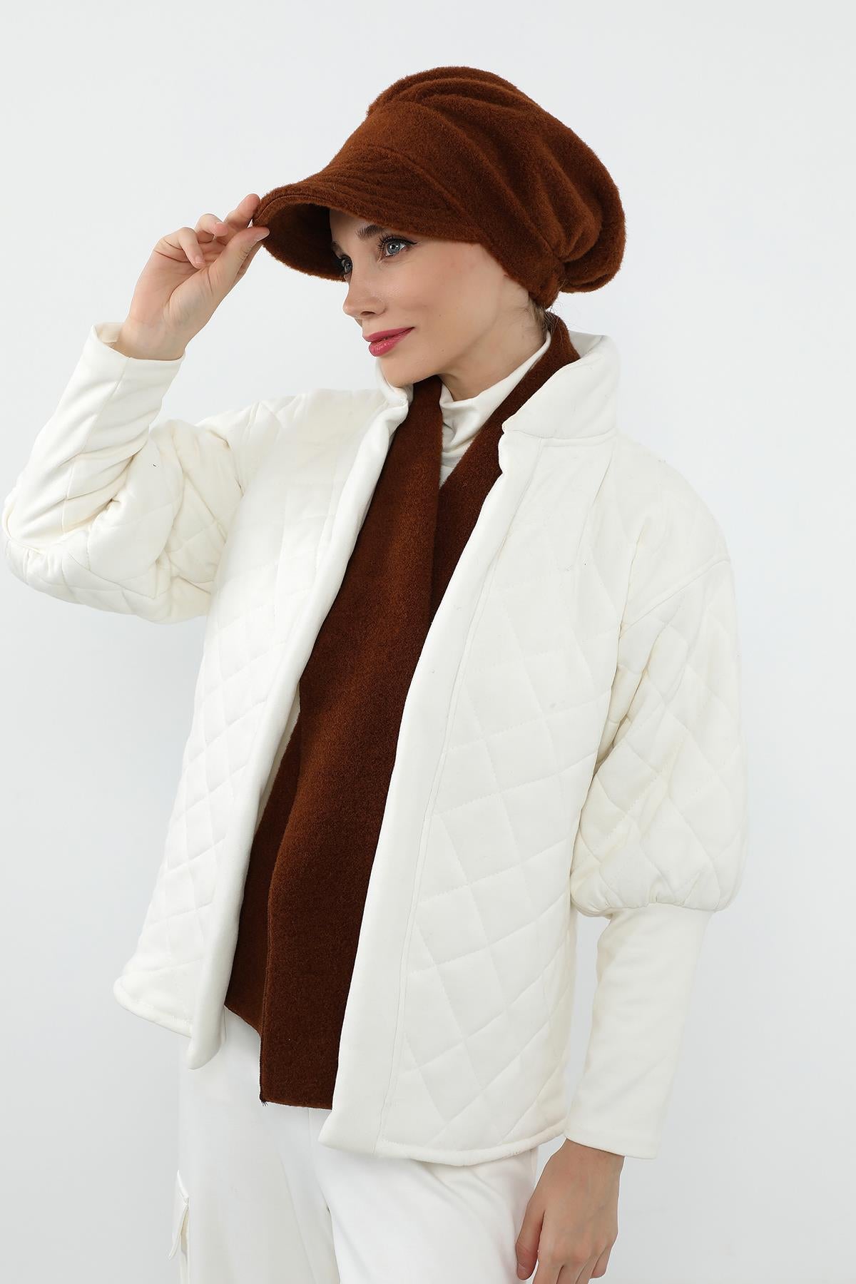 Kışlık Düz Kaşe Siperlikli Bone ve Atkı Takımı,BAT-2DK