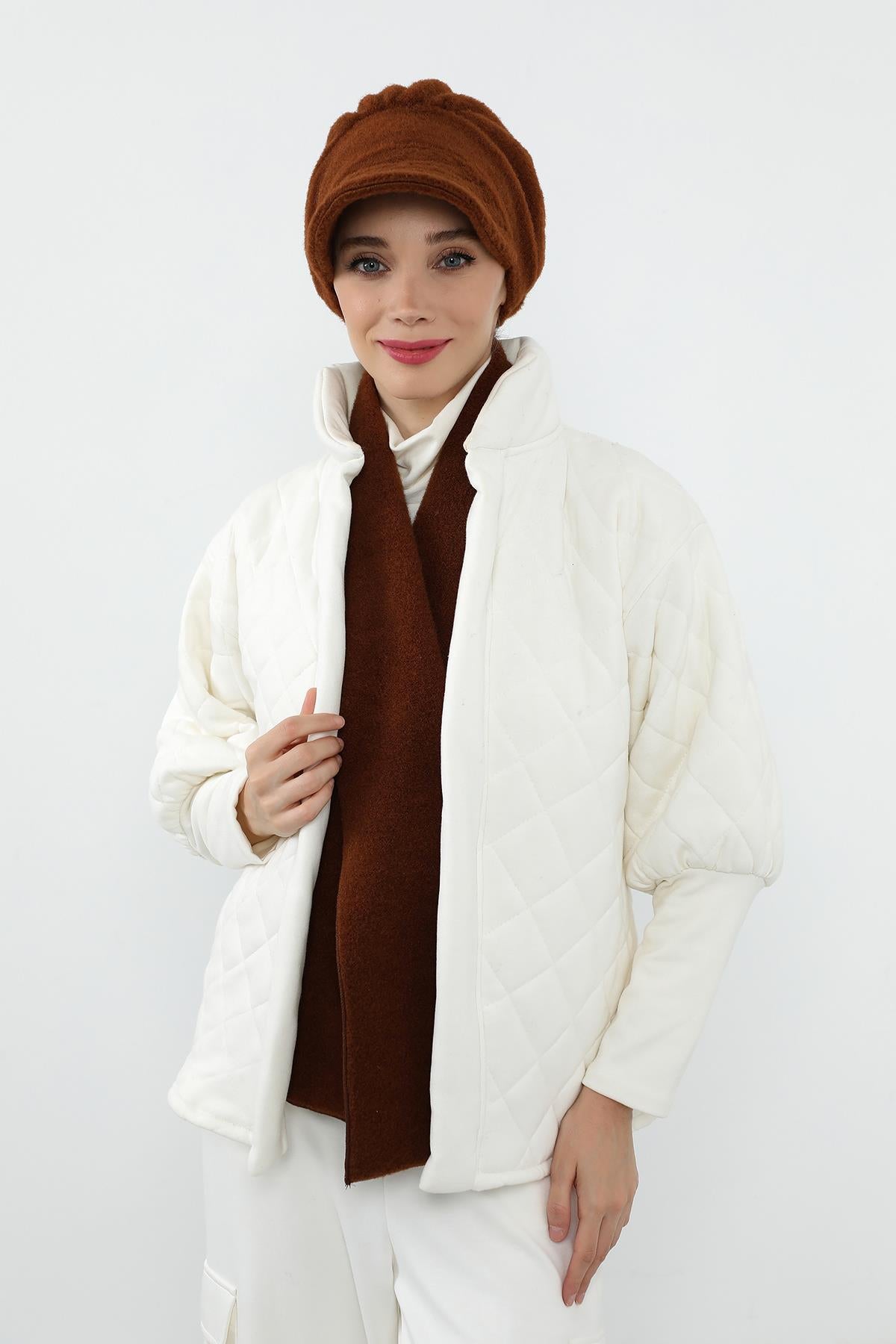 Kışlık Düz Kaşe Siperlikli Bone ve Atkı Takımı,BAT-2DK