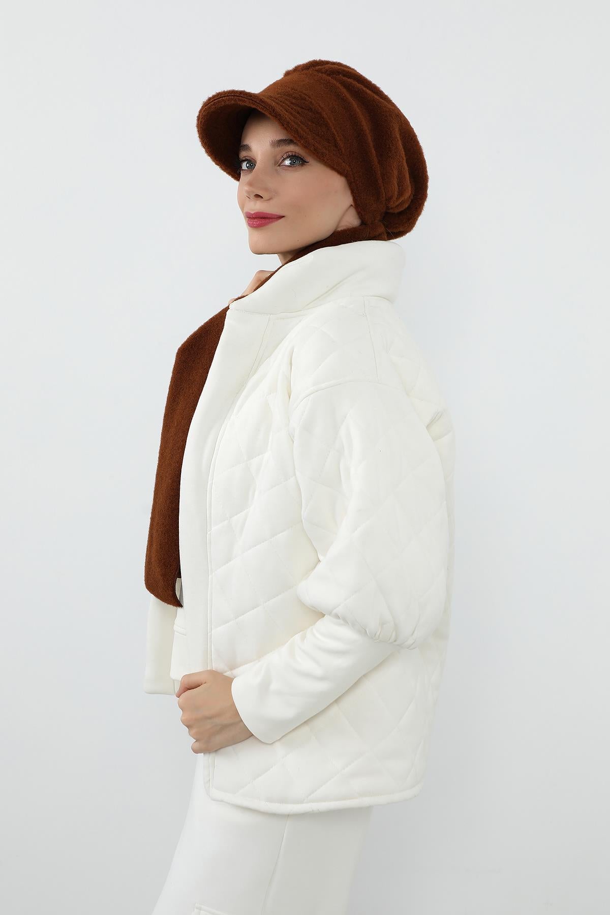 Kışlık Düz Kaşe Siperlikli Bone ve Atkı Takımı,BAT-2DK