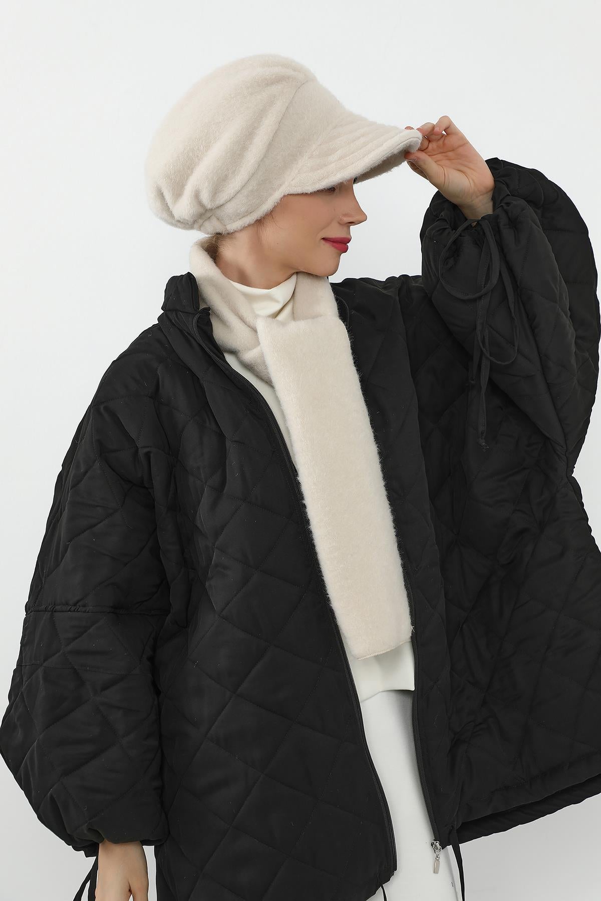 Kışlık Düz Kaşe Siperlikli Bone ve Atkı Takımı,BAT-2DK