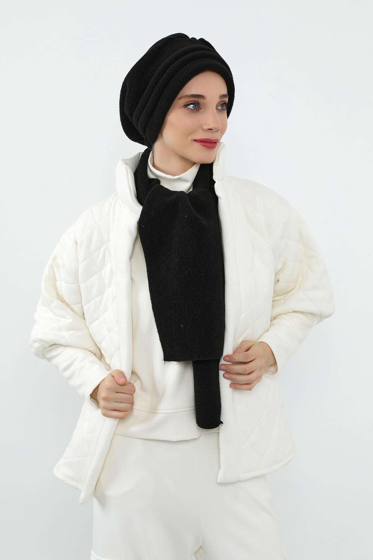 Kışlık Düz Pileli Bone ve Atkı Takımı,BAT-3DK