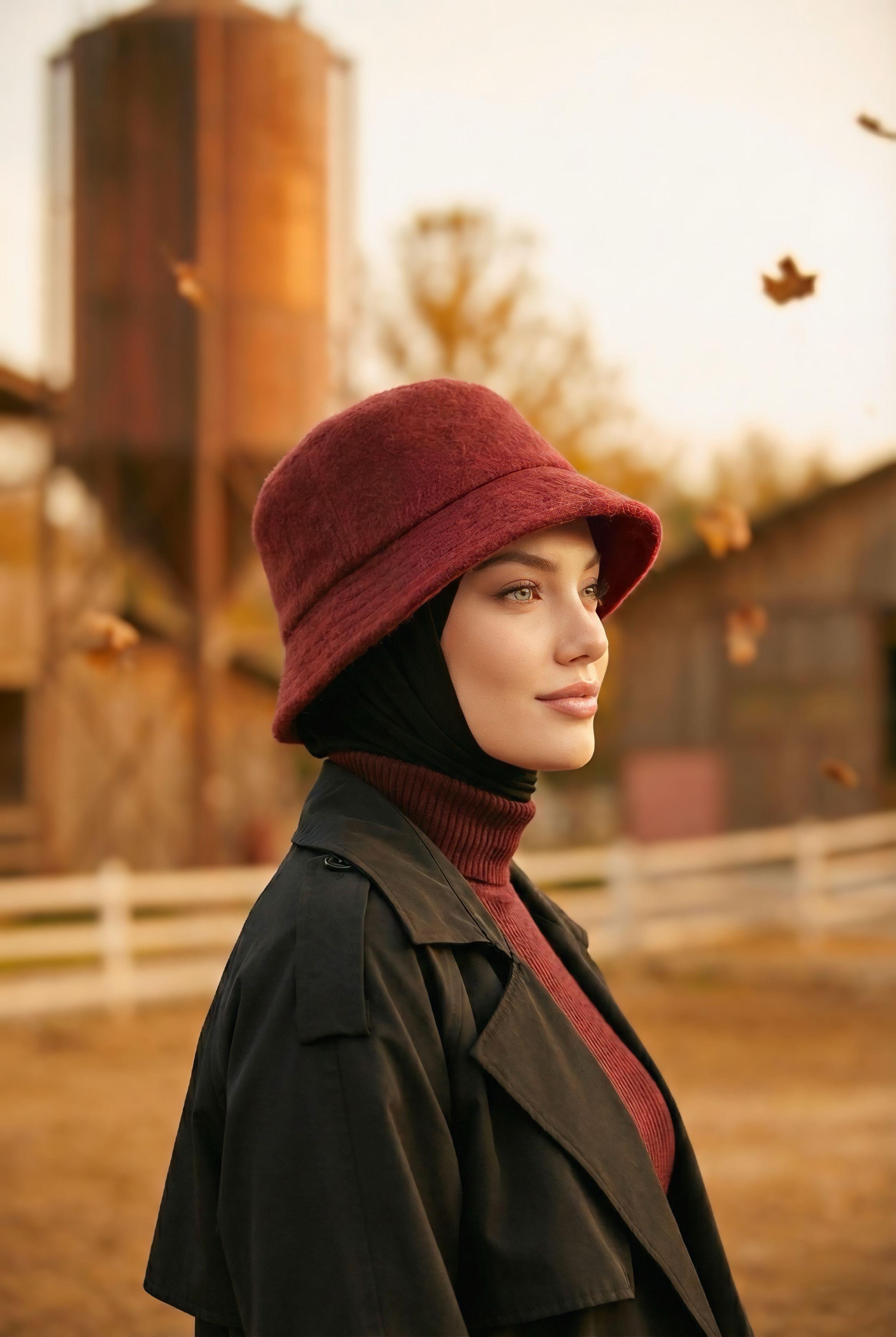 Kışlık Tüylü Kaşe Bucket Şapka,B-99TK