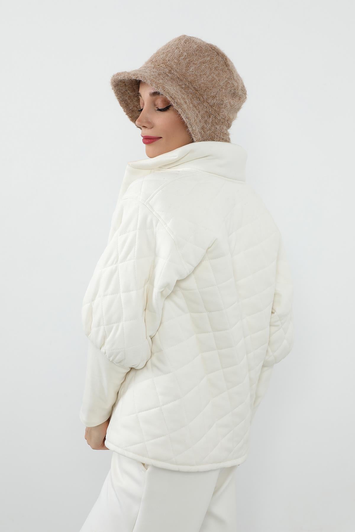 Kışlık Tüylü Kaşe Bucket Şapka ve Atkı Takımı,BAT-1TK