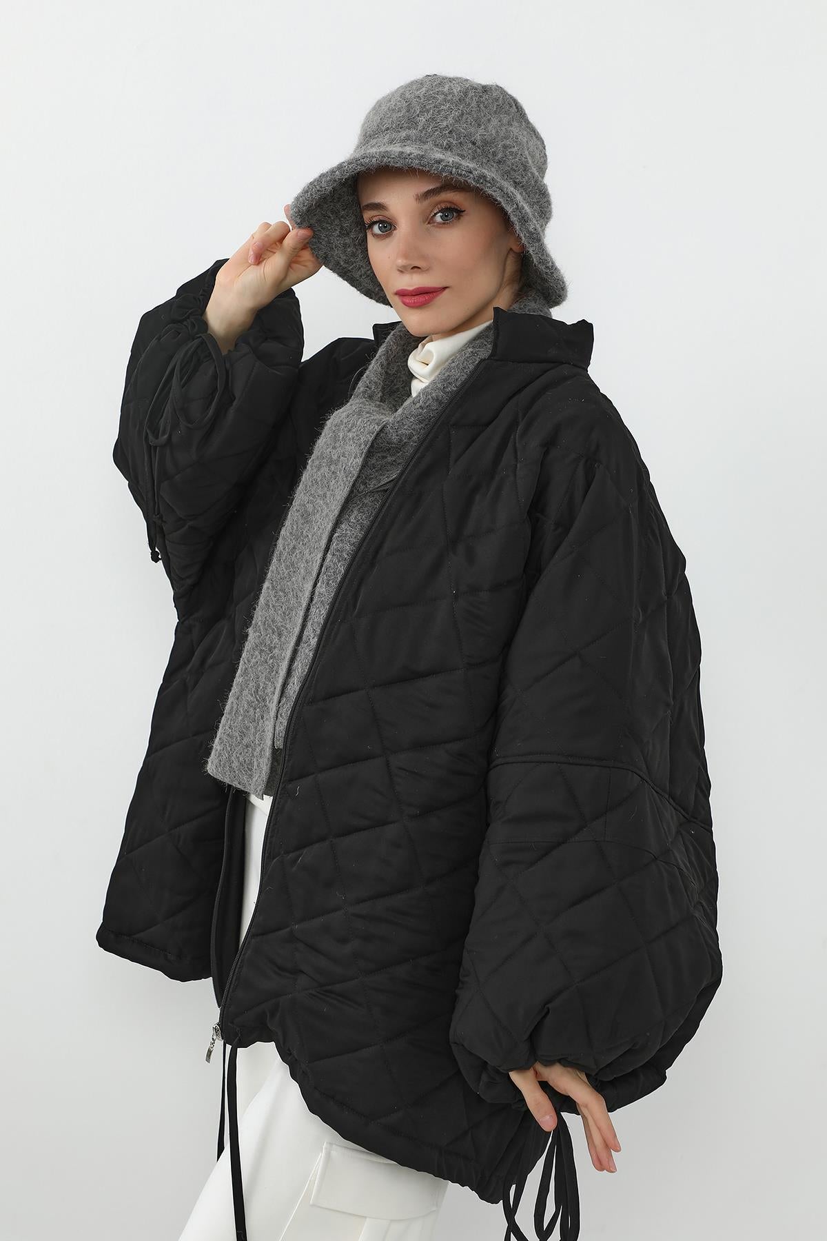 Kışlık Tüylü Kaşe Bucket Şapka ve Atkı Takımı,BAT-1TK