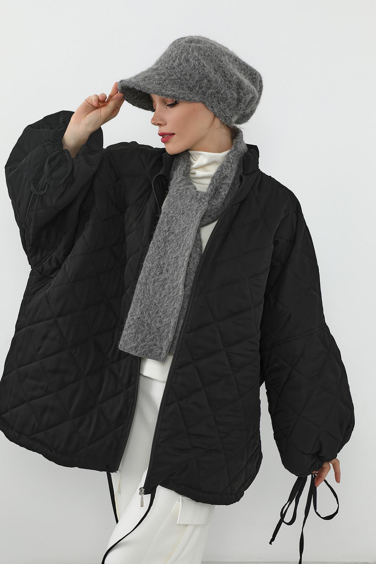 Kışlık Tüylü Kaşe Siperlikli Bone ve Atkı Takımı,BAT-2TK