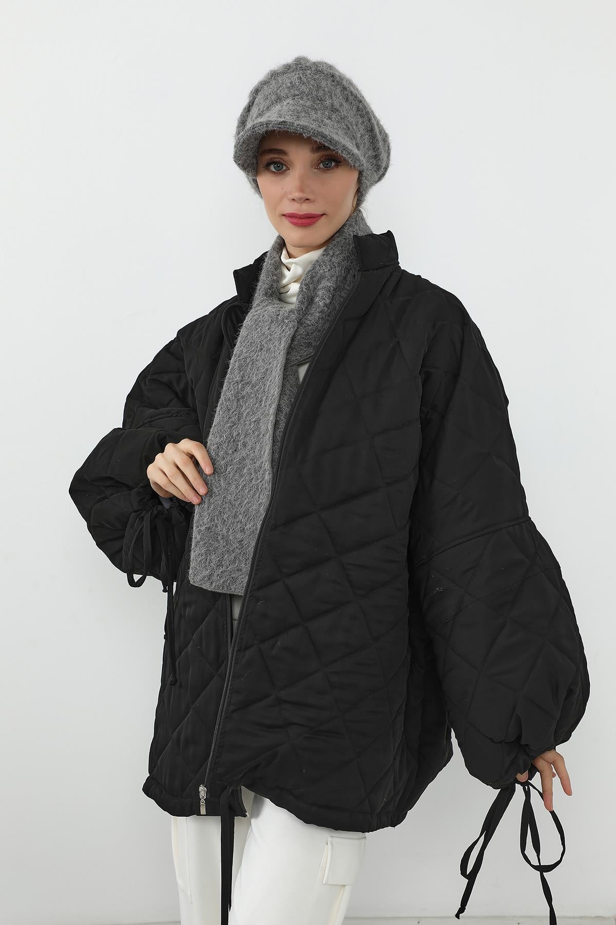 Kışlık Tüylü Kaşe Siperlikli Bone ve Atkı Takımı,BAT-2TK