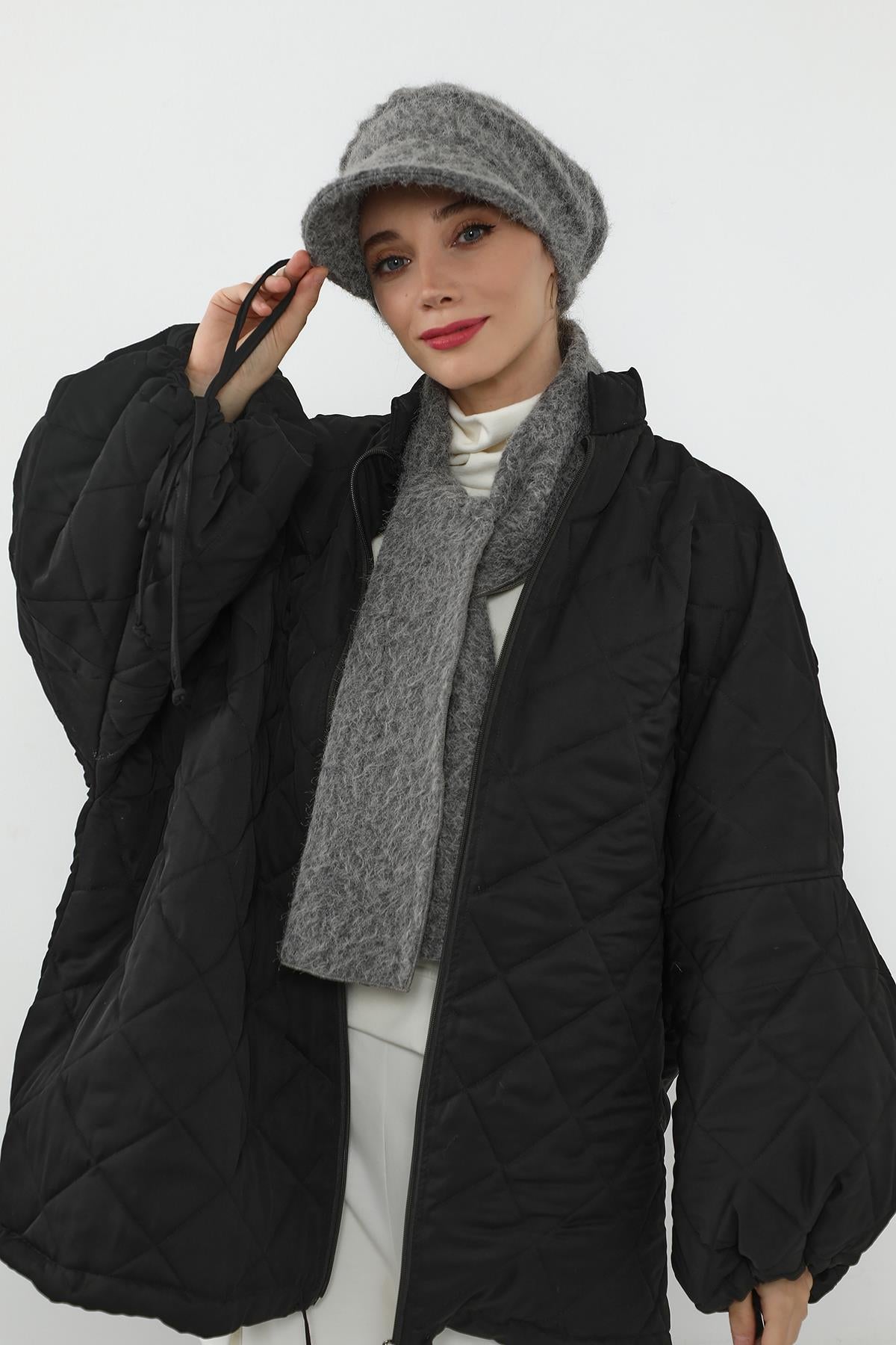 Kışlık Tüylü Kaşe Siperlikli Bone ve Atkı Takımı,BAT-2TK