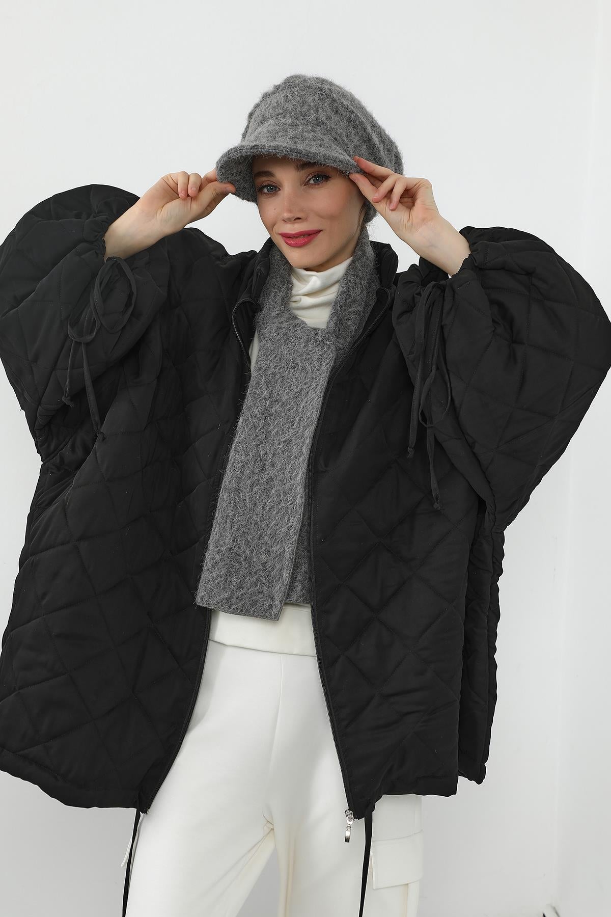 Kışlık Tüylü Kaşe Siperlikli Bone ve Atkı Takımı,BAT-2TK