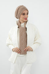 Kışlık Tüylü Pileli Bone ve Atkı Takımı,BAT-3TK