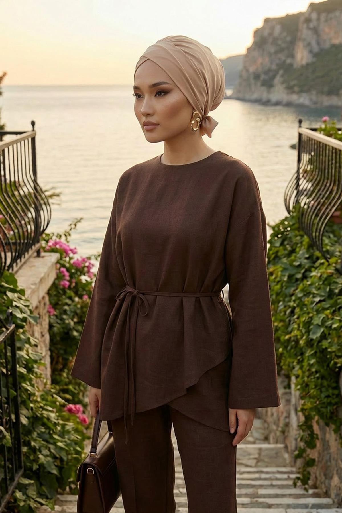 Kuşaklı Rahat Penye Bone,B-31
