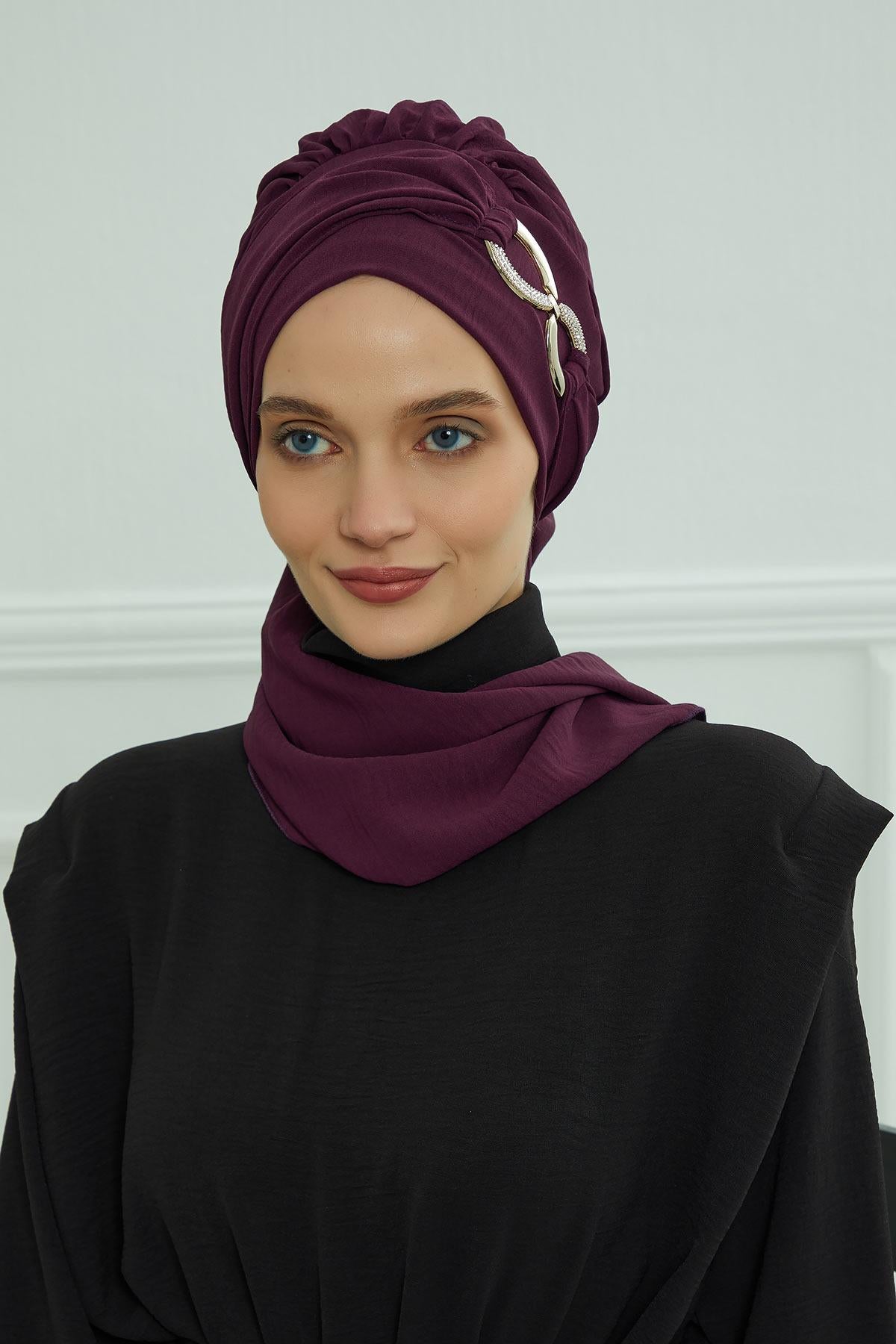 Metal Aksesuarlı Şık Hazır Türban,HT-94