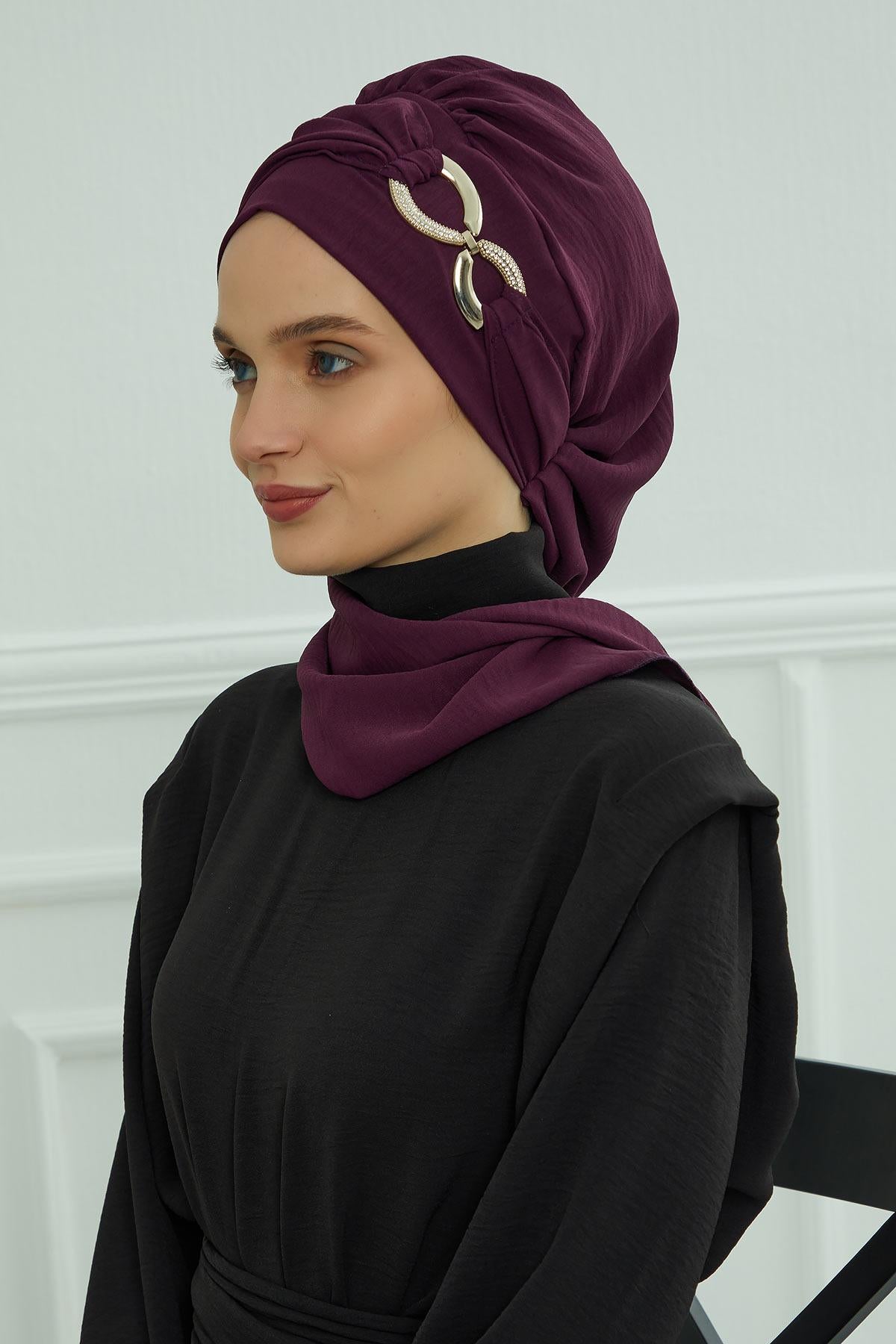 Metal Aksesuarlı Şık Hazır Türban,HT-94