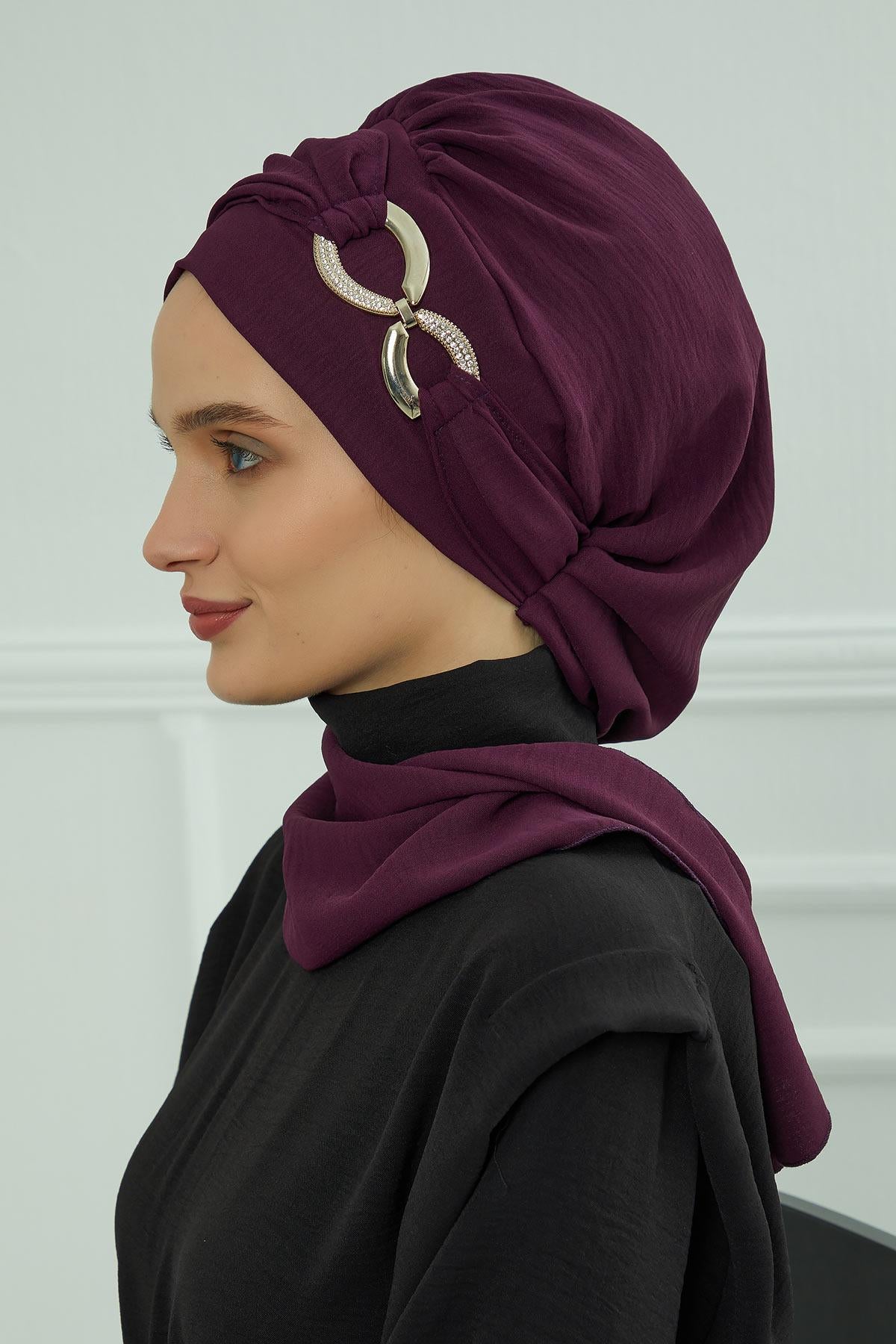 Metal Aksesuarlı Şık Hazır Türban,HT-94