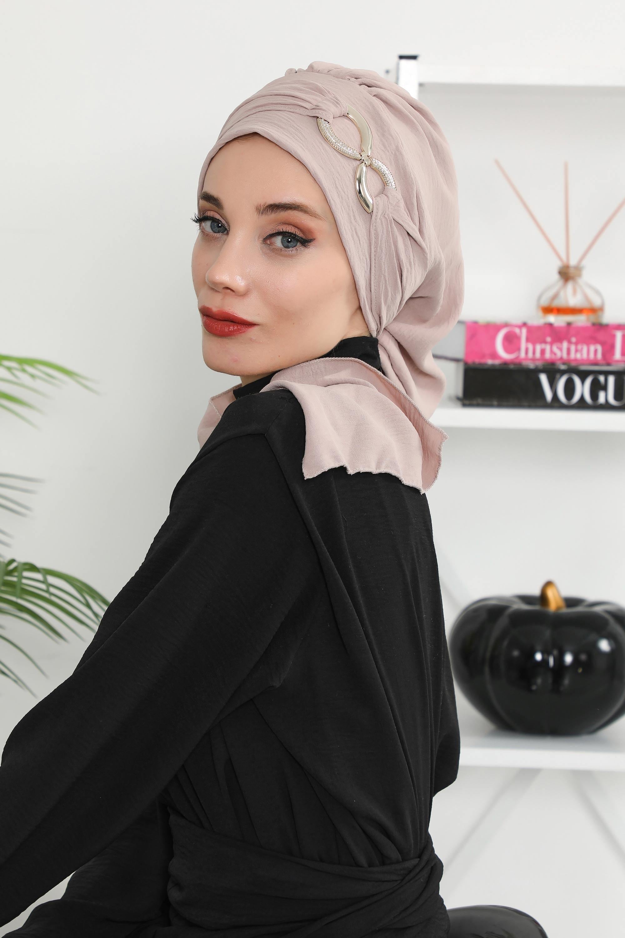 Metal Aksesuarlı Şık Hazır Türban,HT-94