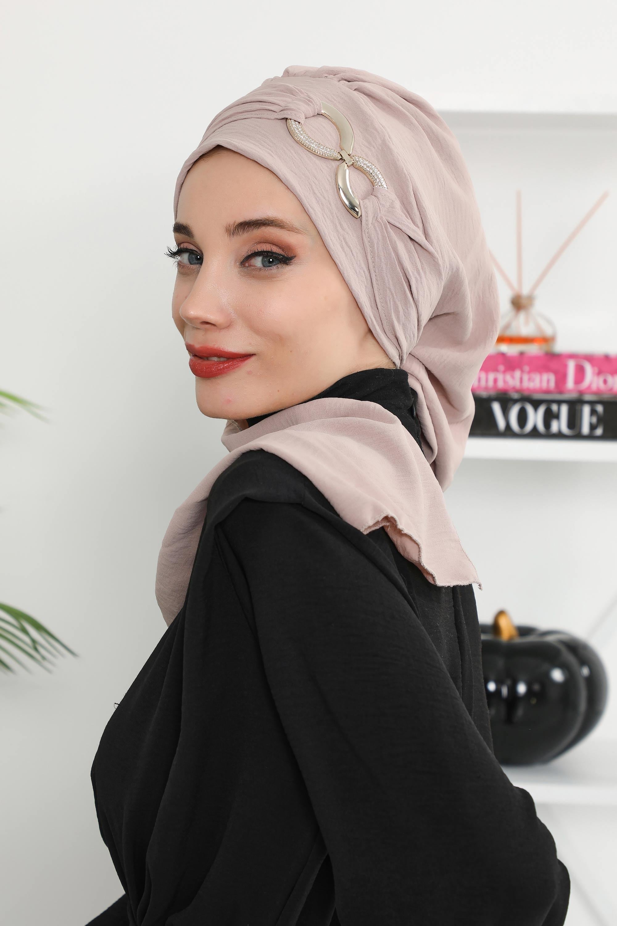 Metal Aksesuarlı Şık Hazır Türban,HT-94