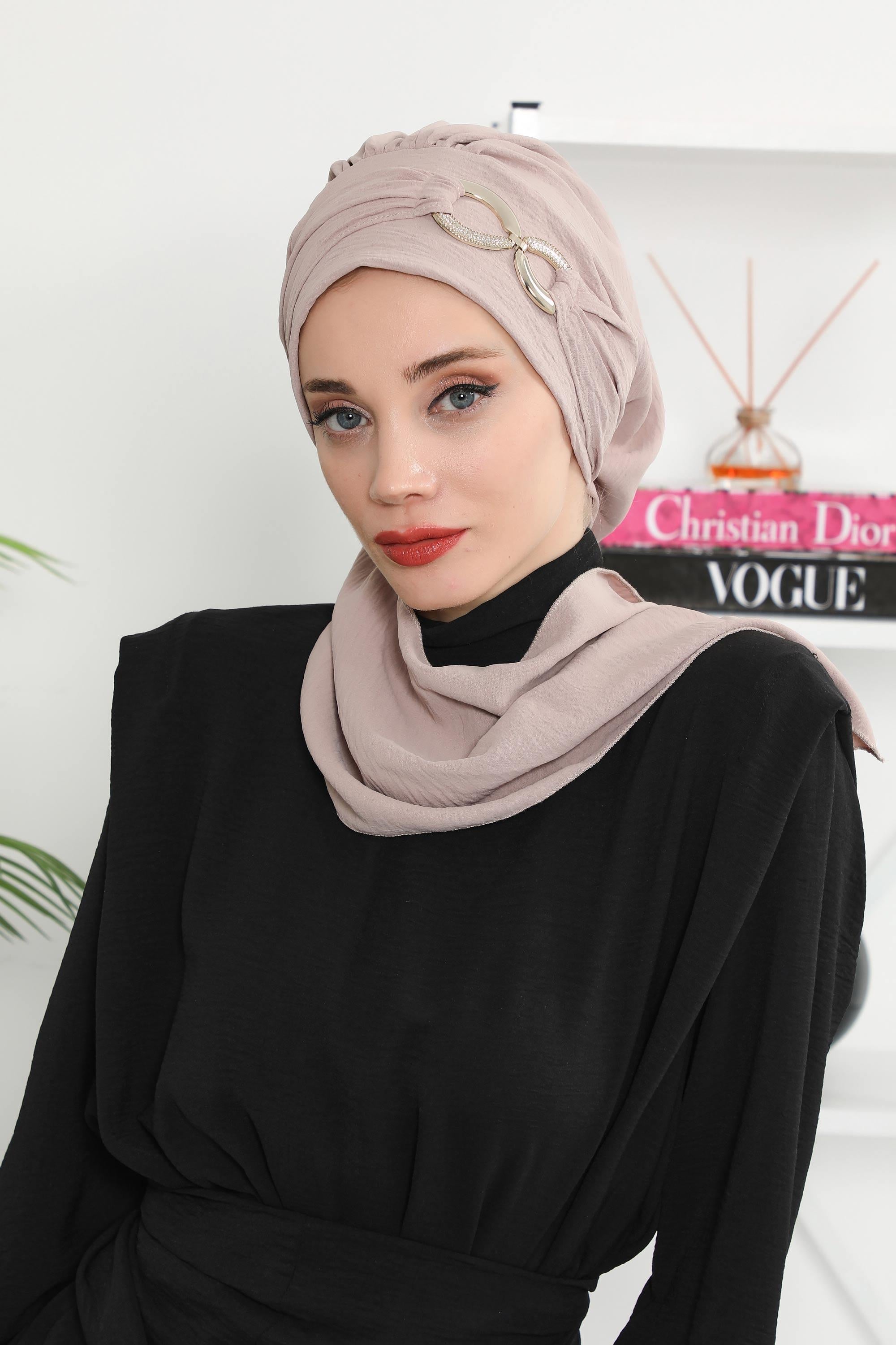 Metal Aksesuarlı Şık Hazır Türban,HT-94