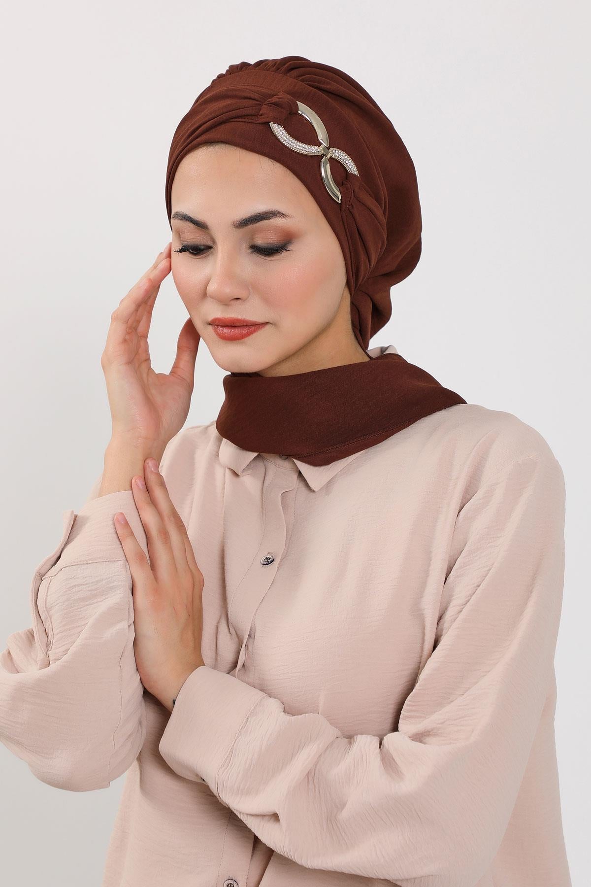 Metal Aksesuarlı Şık Hazır Türban,HT-94