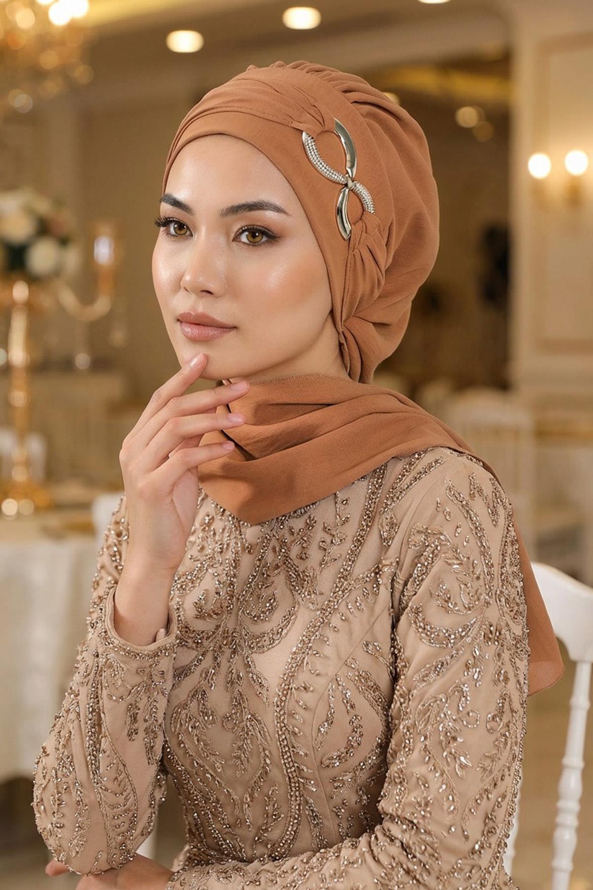 Metal Aksesuarlı Şık Hazır Türban,HT-94