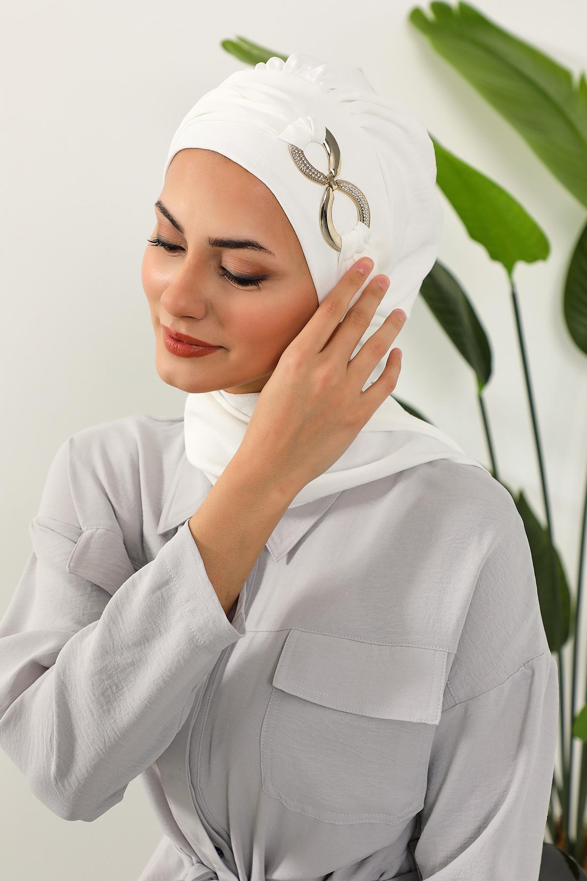 Metal Aksesuarlı Şık Hazır Türban,HT-94