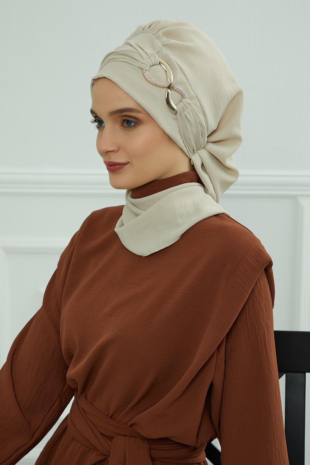 Metal Aksesuarlı Şık Hazır Türban,HT-94