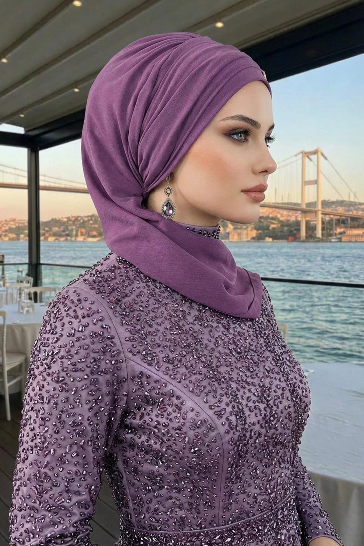 Metal Aksesuarlı Şık Hazır Türban,HT-94