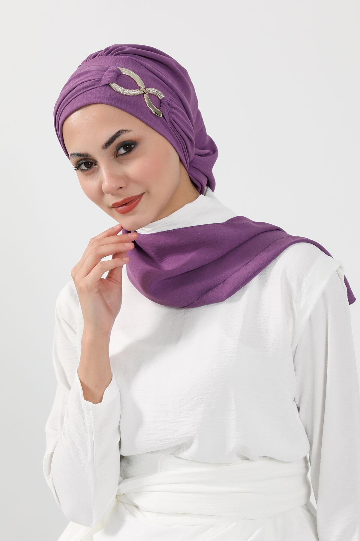Metal Aksesuarlı Şık Hazır Türban,HT-94