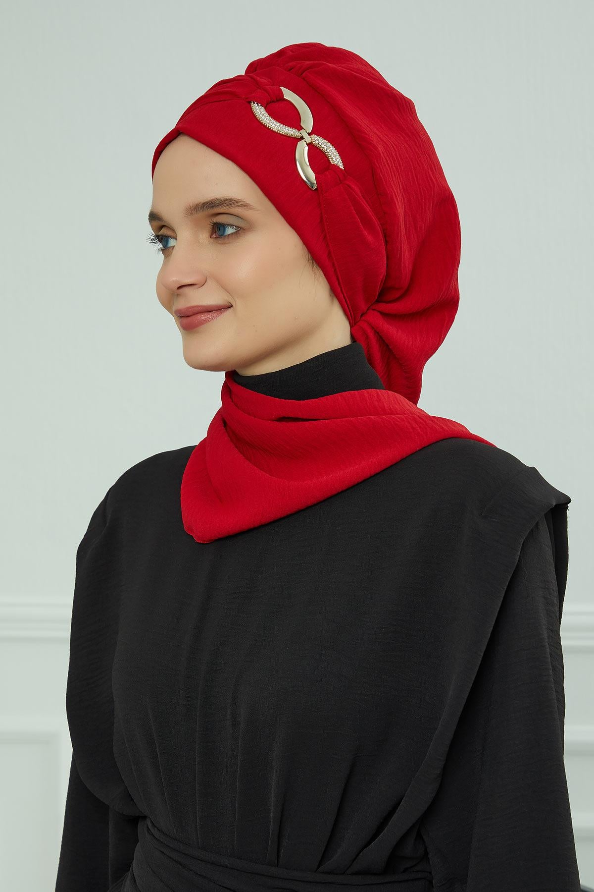 Metal Aksesuarlı Şık Hazır Türban,HT-94