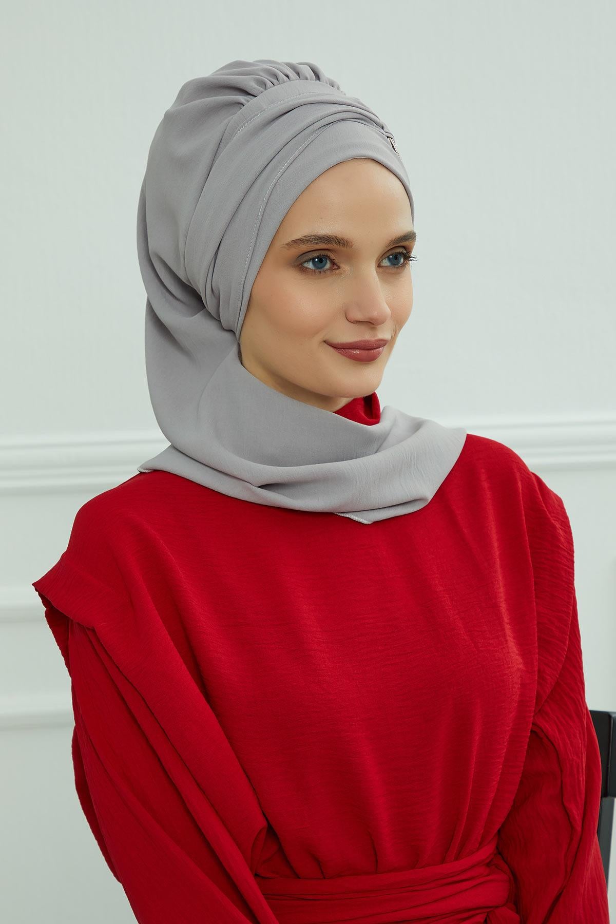 Metal Aksesuarlı Şık Hazır Türban,HT-94