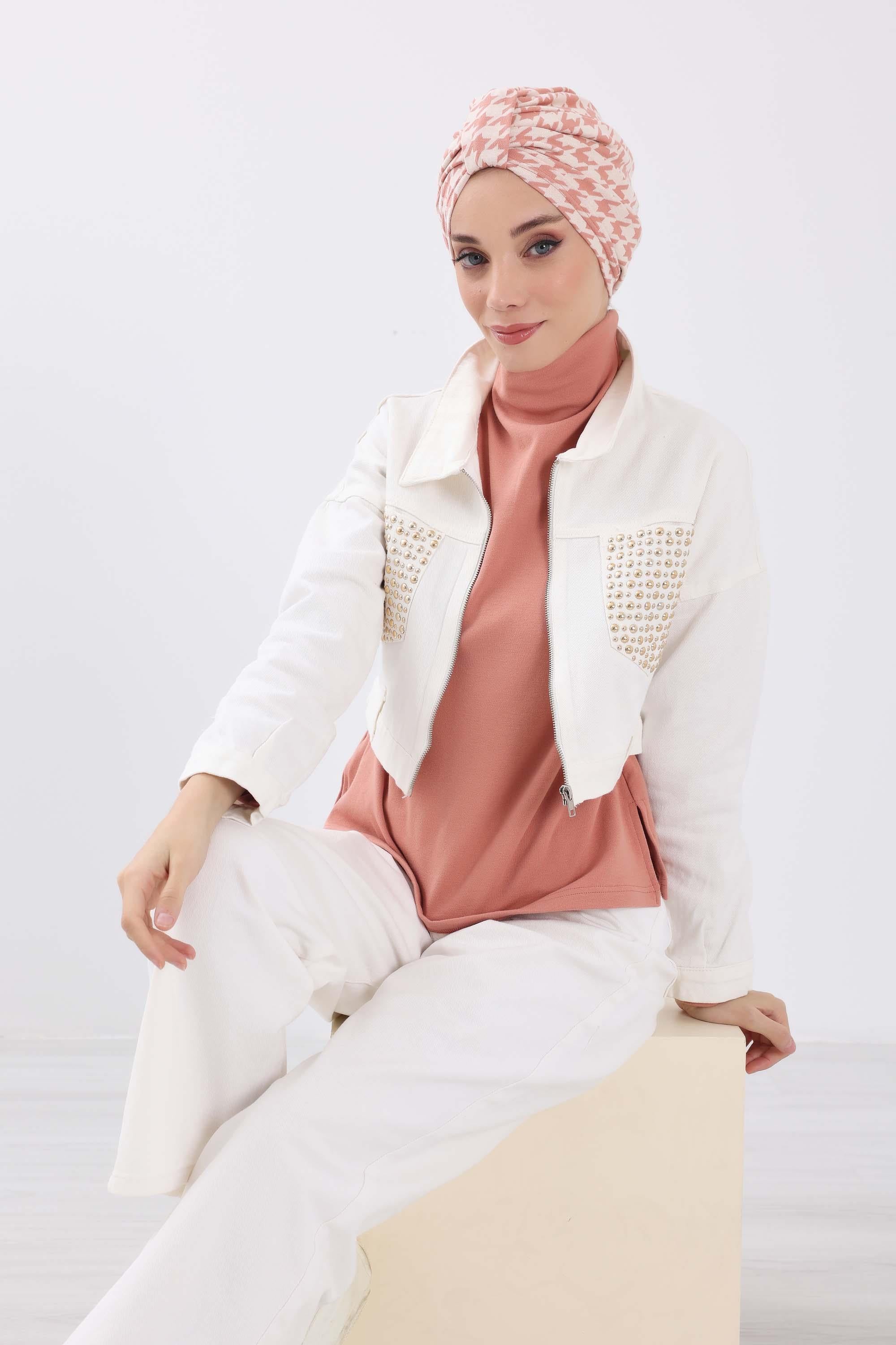 Ön Kemer Detaylı Desenli Bone,B-68DIV