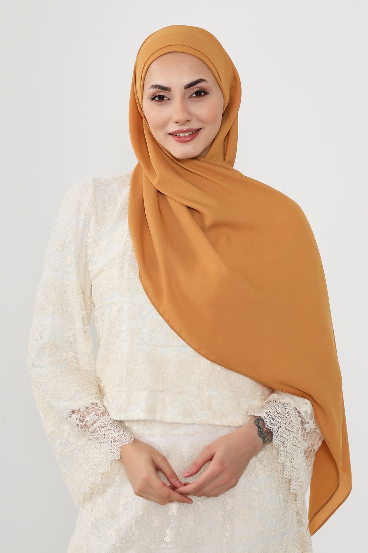 Önü Pileli Tasarım Krep Pratik Şal,PS-54