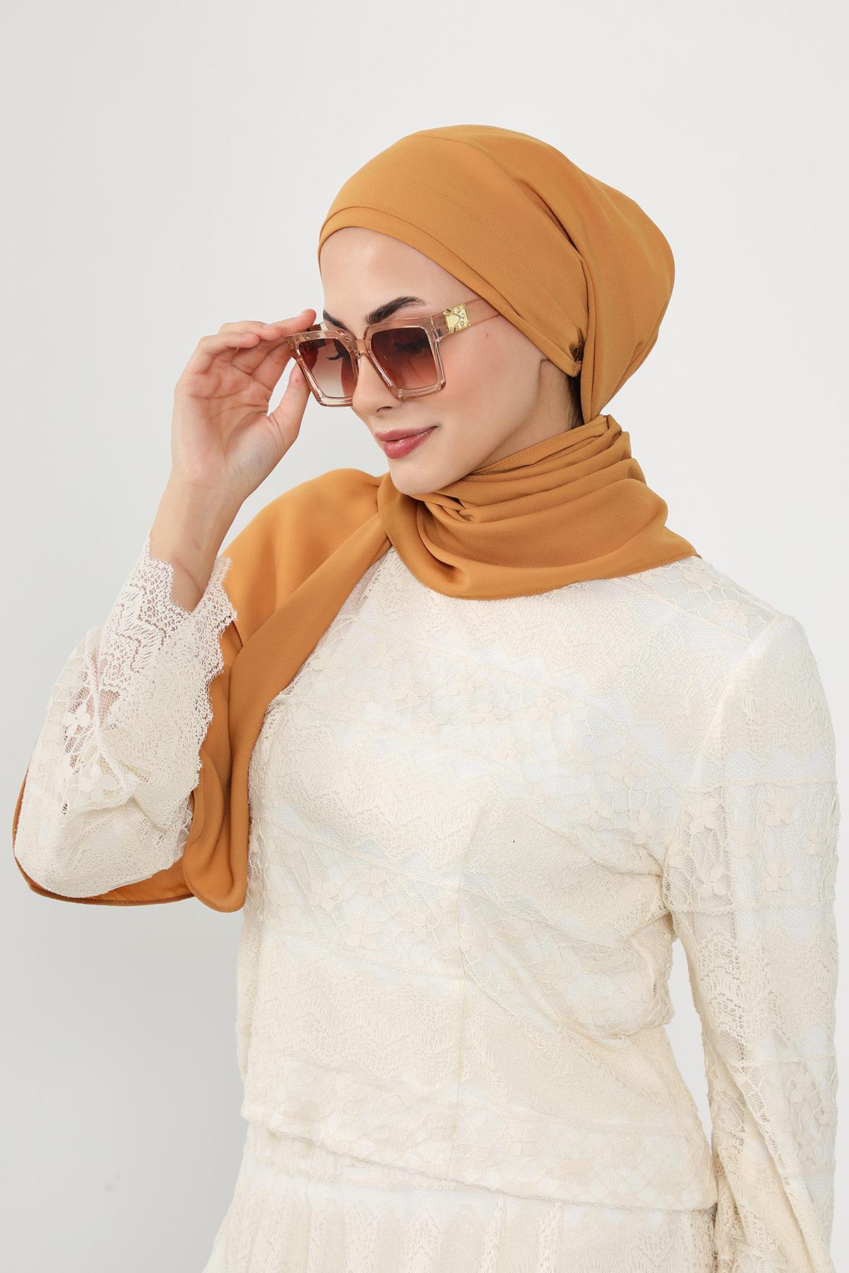 Önü Pileli Tasarım Krep Pratik Şal,PS-54