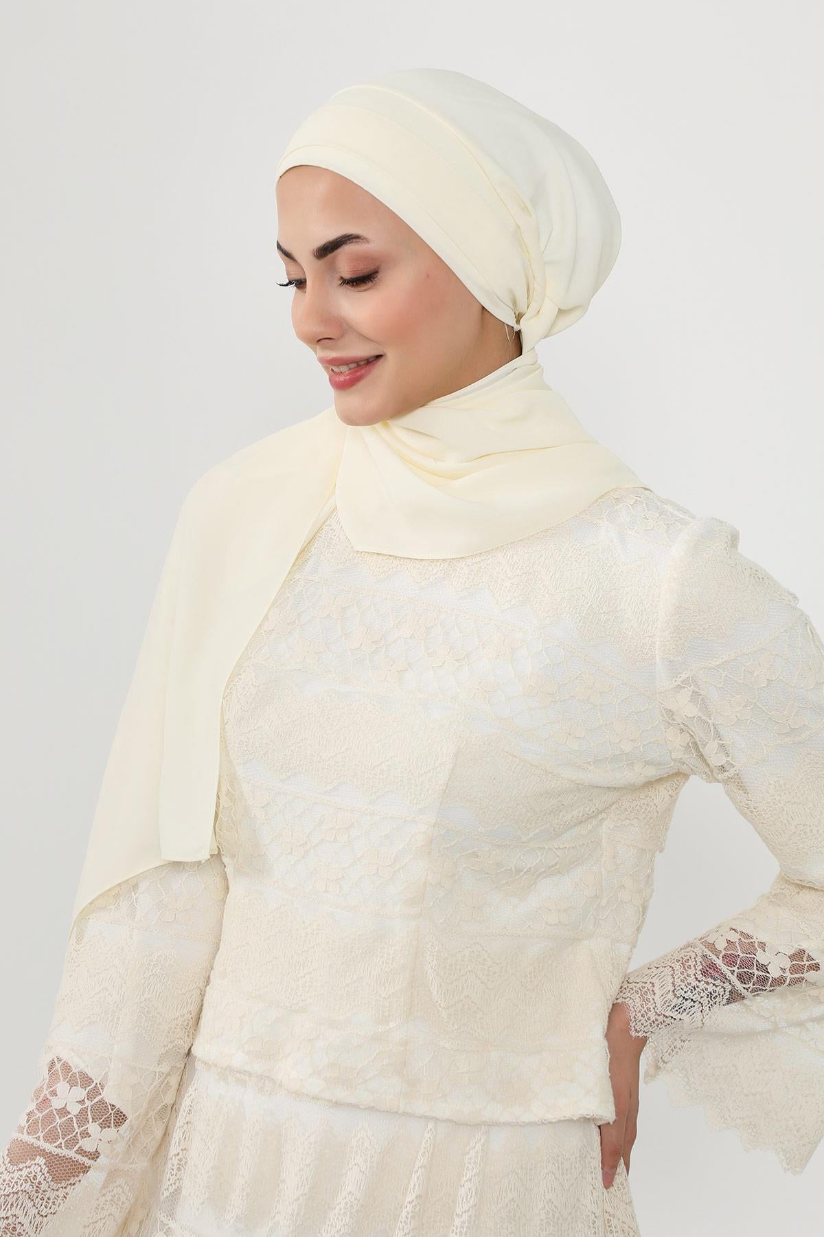 Önü Pileli Tasarım Krep Pratik Şal,PS-54