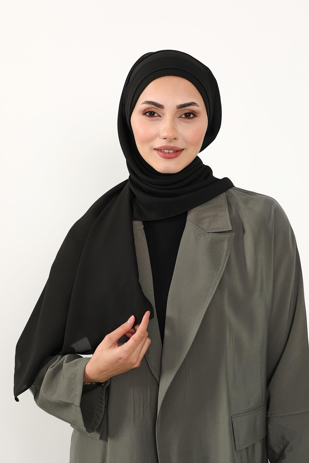 Önü Pileli Tasarım Krep Pratik Şal,PS-54