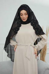 Özel Tasarım Kenarları Dantelli Pratik Şifon Şal,PS-24