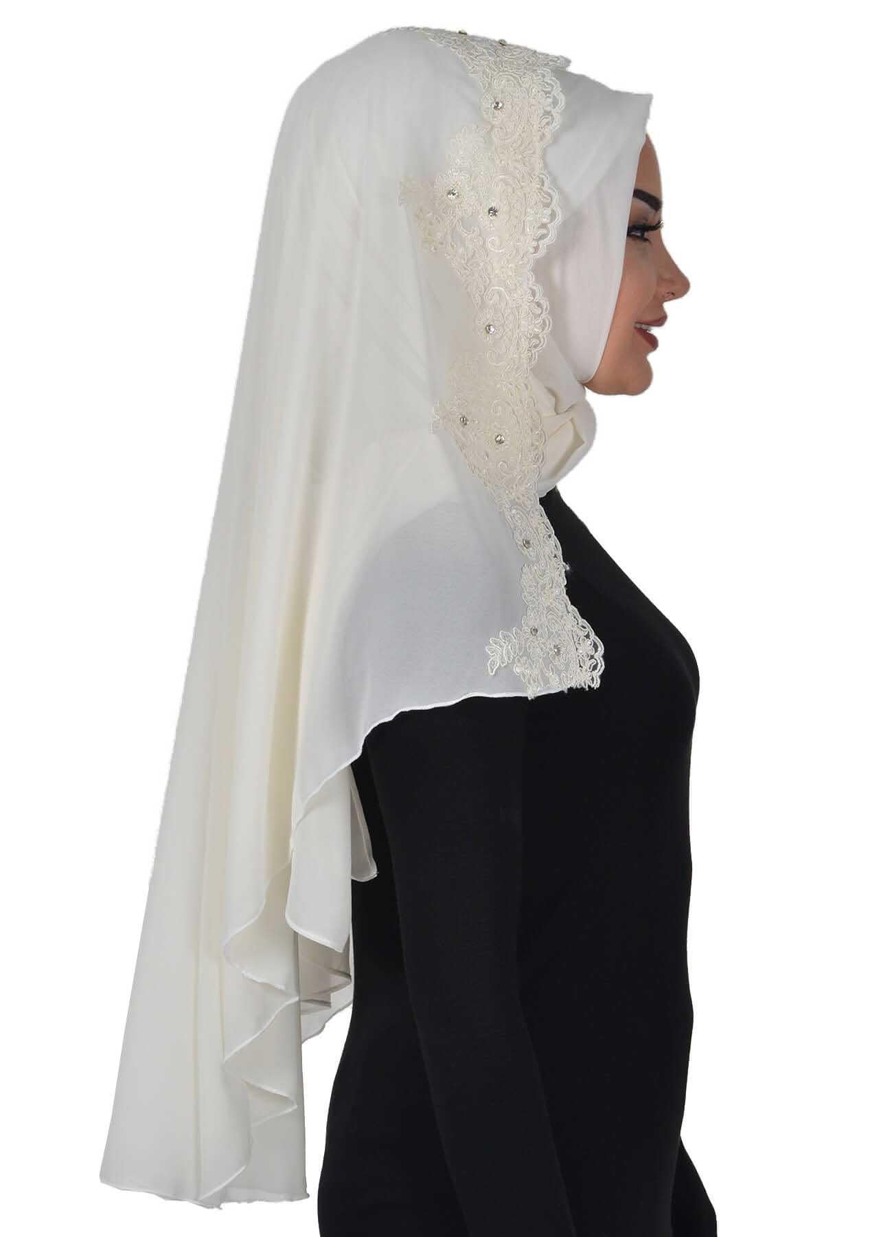 Özel Tasarım Kenarları Dantelli Pratik Şifon Şal,PS-24