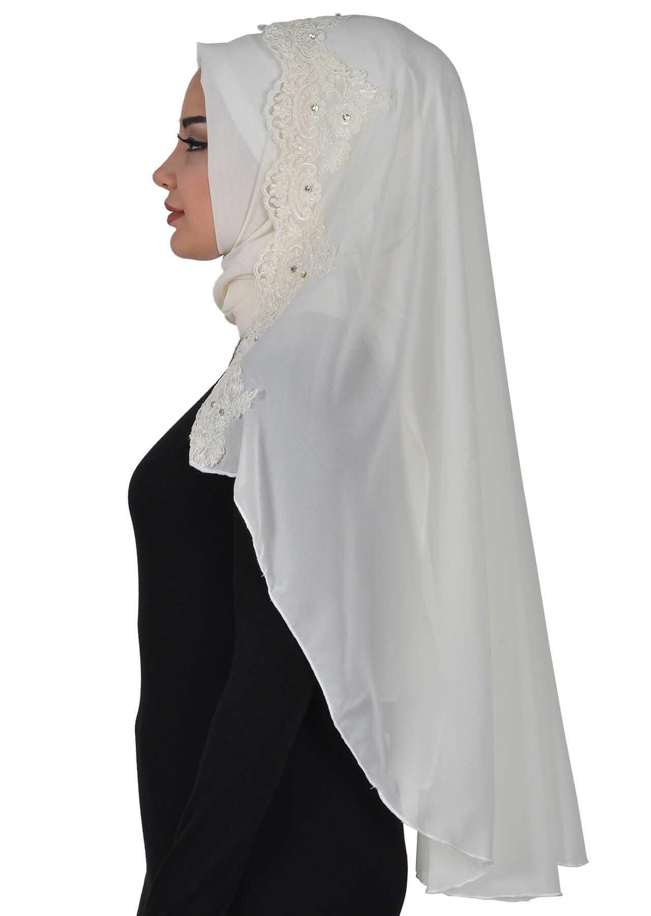Özel Tasarım Kenarları Dantelli Pratik Şifon Şal,PS-24