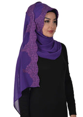 Özel Tasarım Önden Dantel İşlemeli Pratik Şifon Şal,PS-25