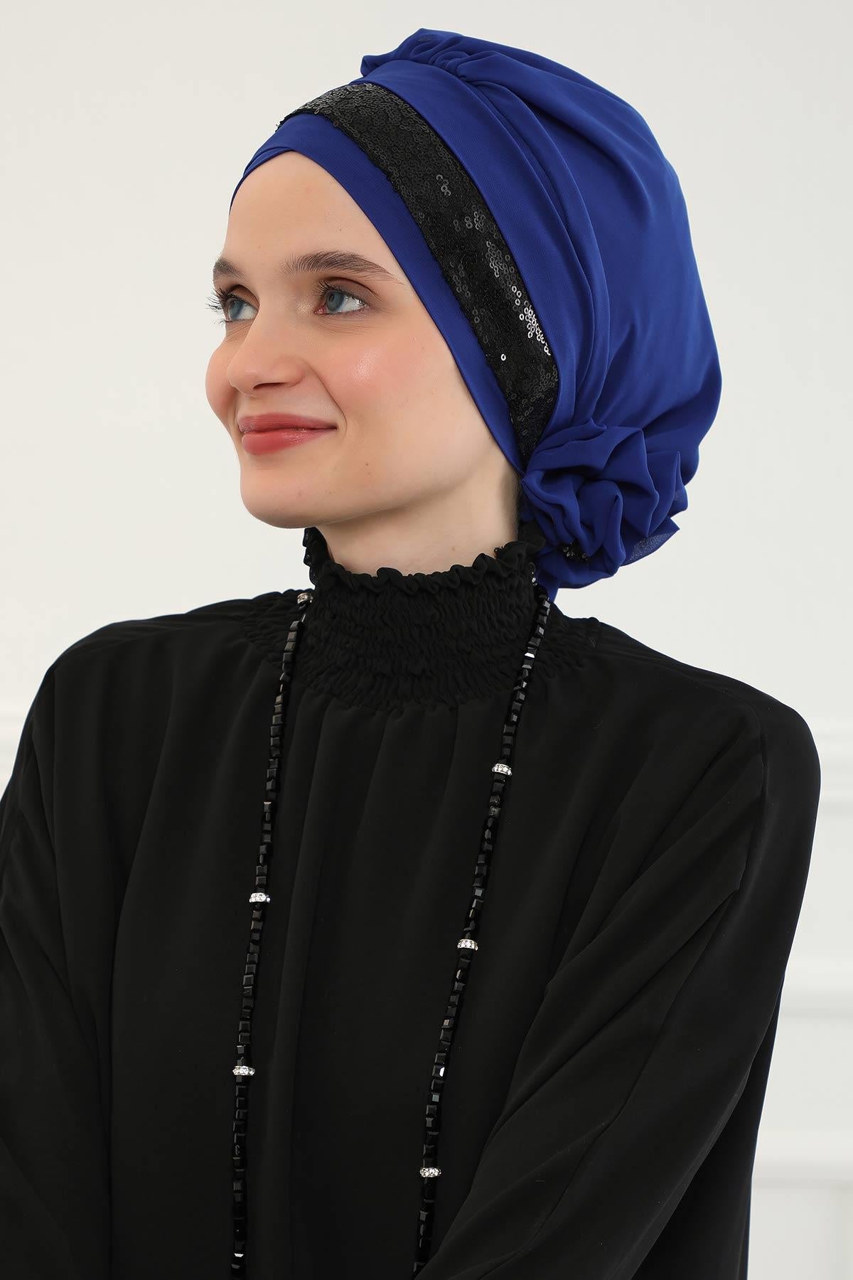 Parlak Payetli Özel Tasarım Şifon Hazır Türban,HT-47P