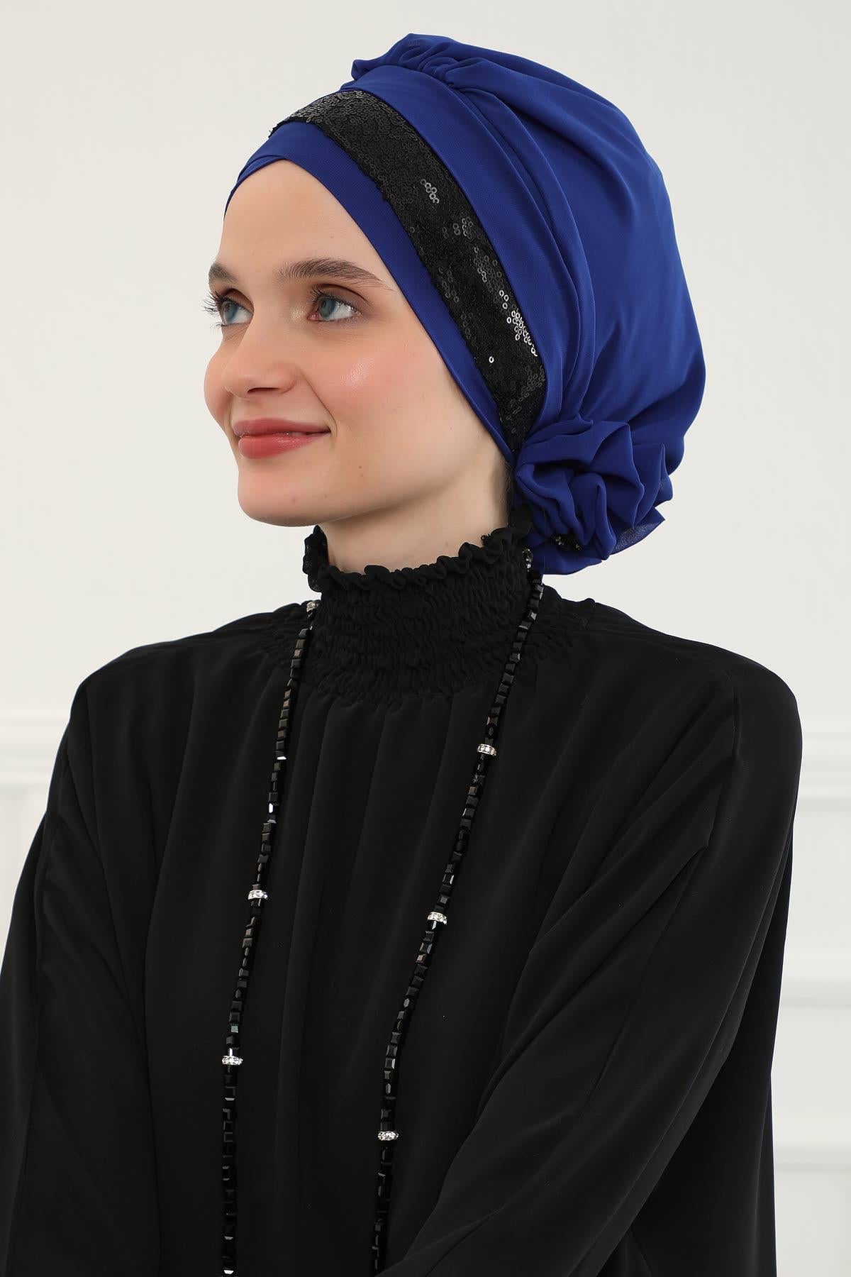 Parlak Payetli Özel Tasarım Şifon Hazır Türban,HT-47P