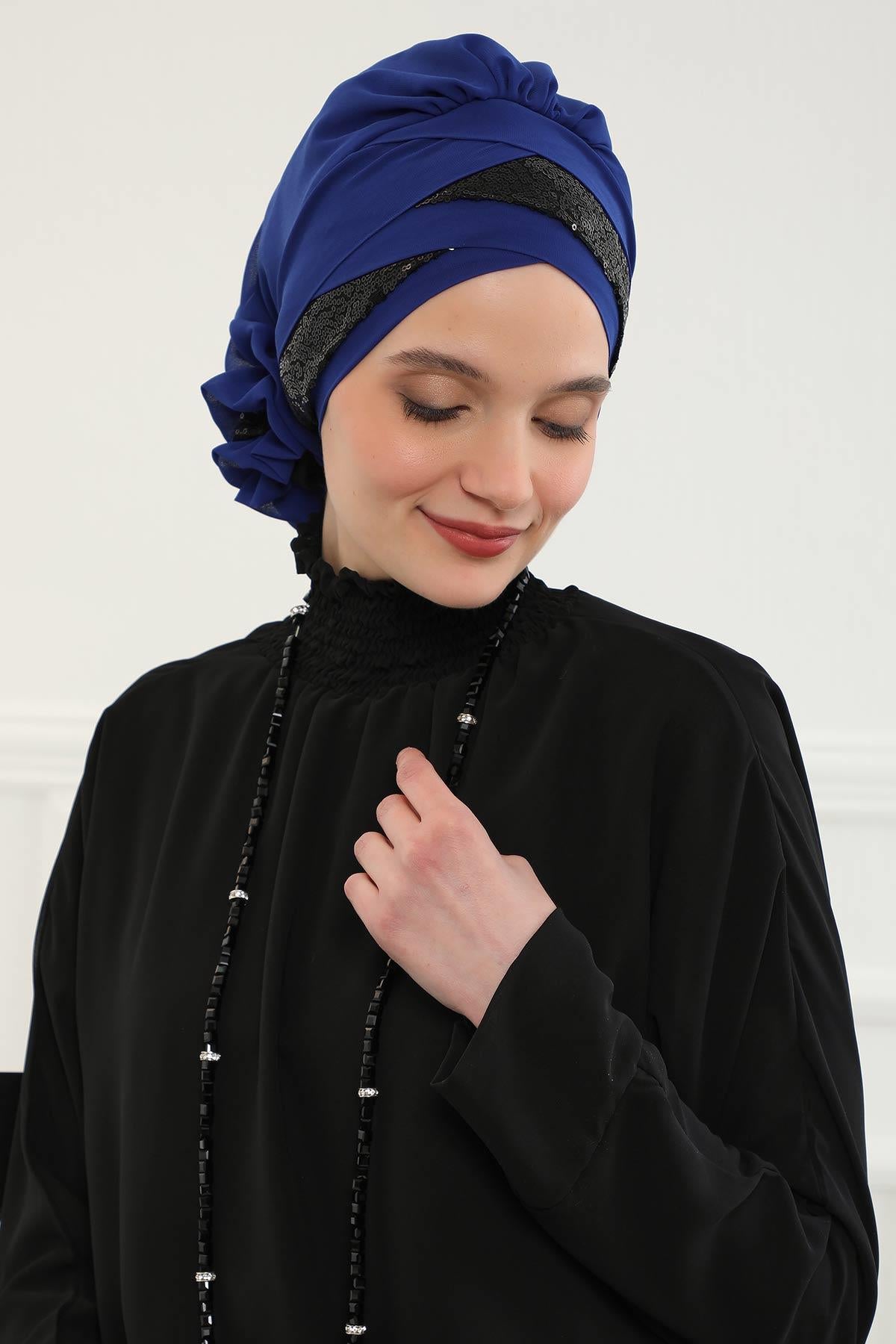 Parlak Payetli Özel Tasarım Şifon Hazır Türban,HT-47P