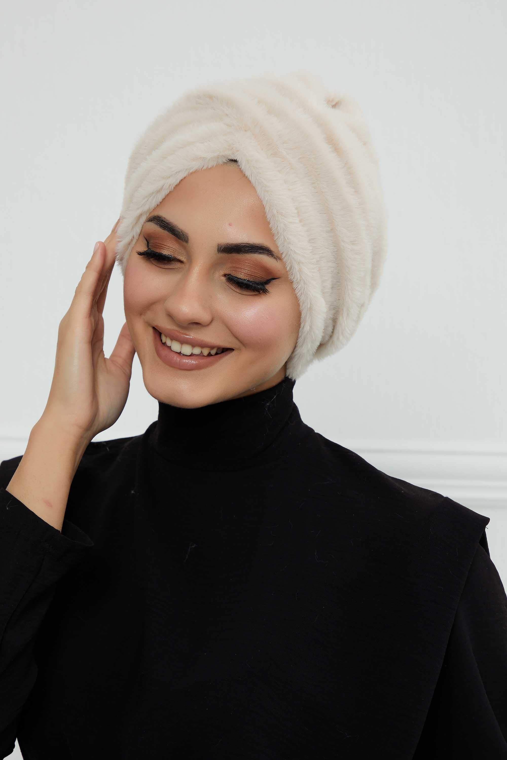 Peluş Yumaşak Dokulu Tesettür Bone,B-9PD